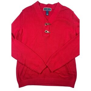 Karen Scott Sweater Women Small Red Cotton Knit Henley Neck Long Sleeve Pullover